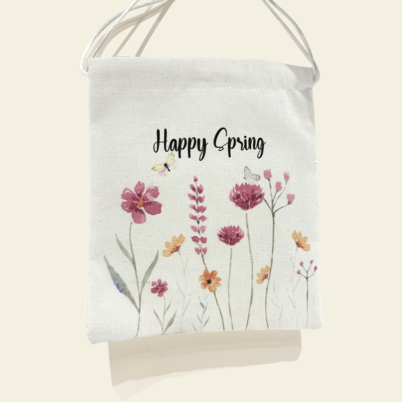 Decoración de primavera de bolsa de lona con flores bordadas hechas a mano